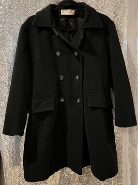 Pierre Dumas Black Double-Breasted Pea Coat